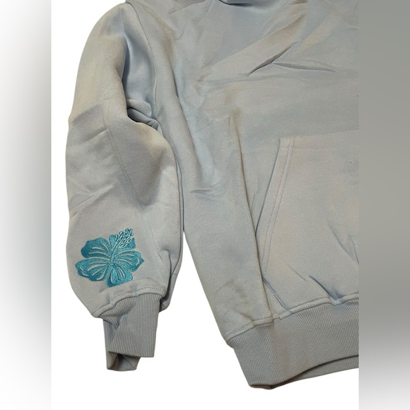 Pink Palm Puff Blue Embroidered Hoodie Everything Comes In Waves Size Large - Picture 4 of 10